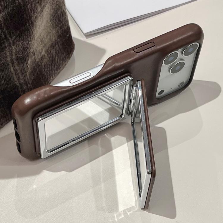 Lambskin Texture Mirror Holder Shockproof Phone Case, For iPhone 18 Pro / 17 Pro, For iPhone 18 Pro Max / 17 Pro Max
