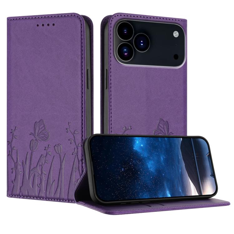 Capa de Telemóvel Magnética em Pele Vegana com Padrão de Tulipas e Borboletas, Para iPhone 17e / 16e, Para iPhone 17 Pro Max, Para iPhone 17 Pro, Para iPhone 17