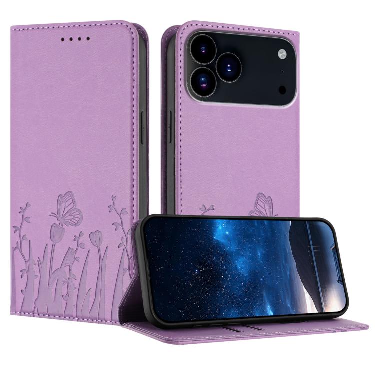 Capa de Telemóvel Magnética em Pele Vegana com Padrão de Tulipas e Borboletas, Para iPhone 17e / 16e, Para iPhone 17 Pro Max, Para iPhone 17 Pro, Para iPhone 17