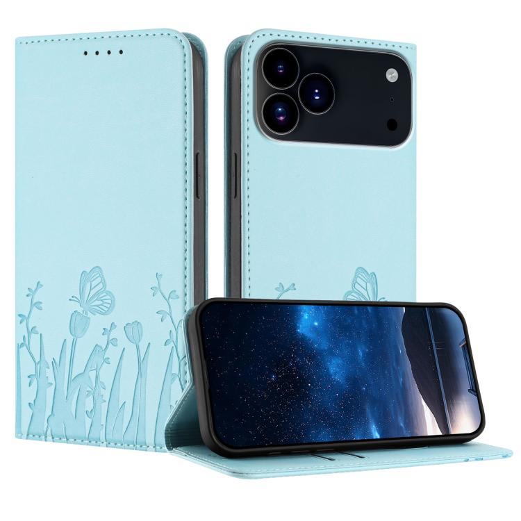 Capa de Telemóvel Magnética em Pele Vegana com Padrão de Tulipas e Borboletas, Para iPhone 17e / 16e, Para iPhone 17 Pro Max, Para iPhone 17 Pro, Para iPhone 17