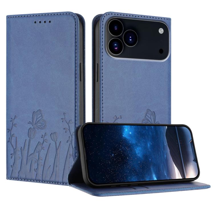 Capa de Telemóvel Magnética em Pele Vegana com Padrão de Tulipas e Borboletas, Para iPhone 17e / 16e, Para iPhone 17 Pro Max, Para iPhone 17 Pro, Para iPhone 17