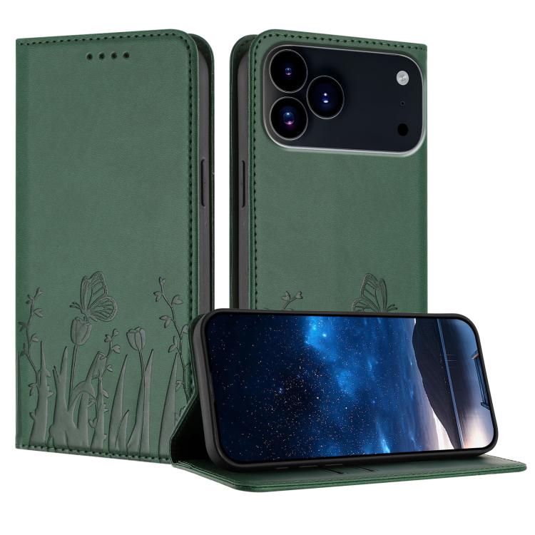 Capa de Telemóvel Magnética em Pele Vegana com Padrão de Tulipas e Borboletas, Para iPhone 17e / 16e, Para iPhone 17 Pro Max, Para iPhone 17 Pro, Para iPhone 17