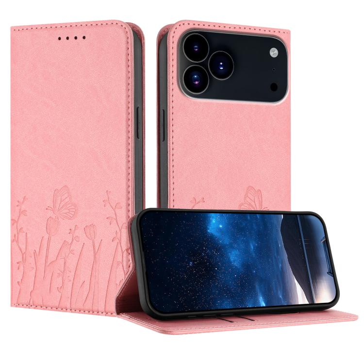 Capa de Telemóvel Magnética em Pele Vegana com Padrão de Tulipas e Borboletas, Para iPhone 17e / 16e, Para iPhone 17 Pro Max, Para iPhone 17 Pro, Para iPhone 17