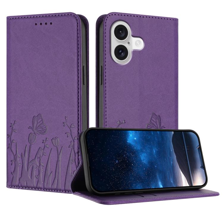 Capa de Telemóvel Magnética em Pele Vegana com Padrão de Tulipas e Borboletas, Para iPhone 17e / 16e, Para iPhone 17 Pro Max, Para iPhone 17 Pro, Para iPhone 17
