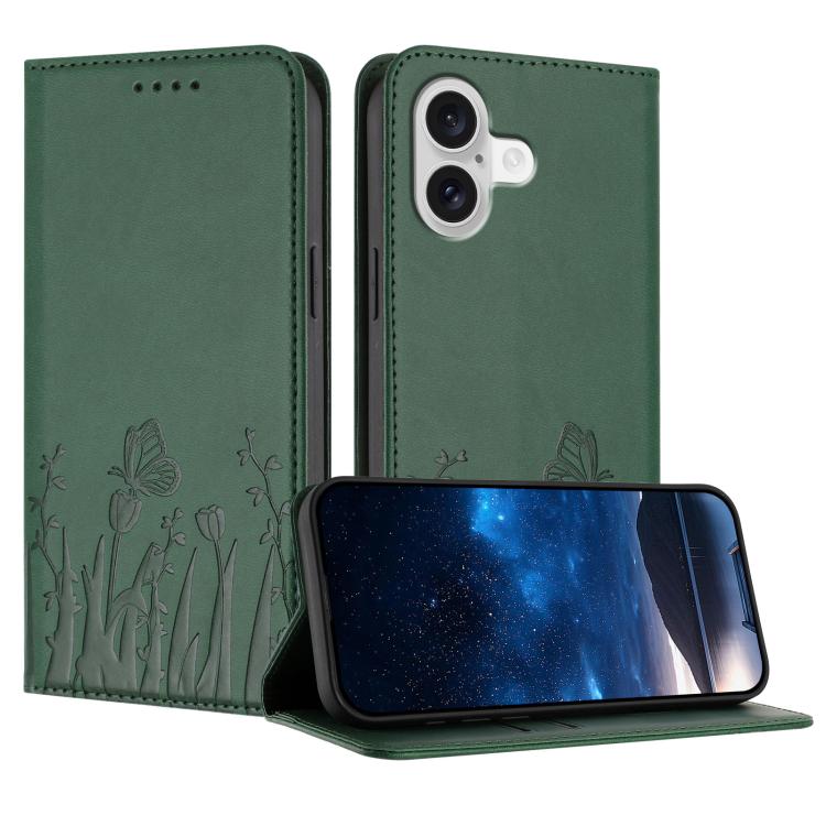 Capa de Telemóvel Magnética em Pele Vegana com Padrão de Tulipas e Borboletas, Para iPhone 17e / 16e, Para iPhone 17 Pro Max, Para iPhone 17 Pro, Para iPhone 17