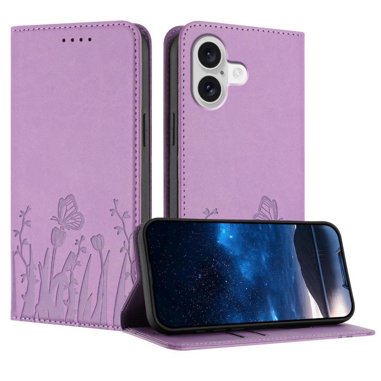 Capa de Telemóvel Magnética em Pele Vegana com Padrão de Tulipas e Borboletas, Para iPhone 17e / 16e, Para iPhone 17 Pro Max, Para iPhone 17 Pro, Para iPhone 17
