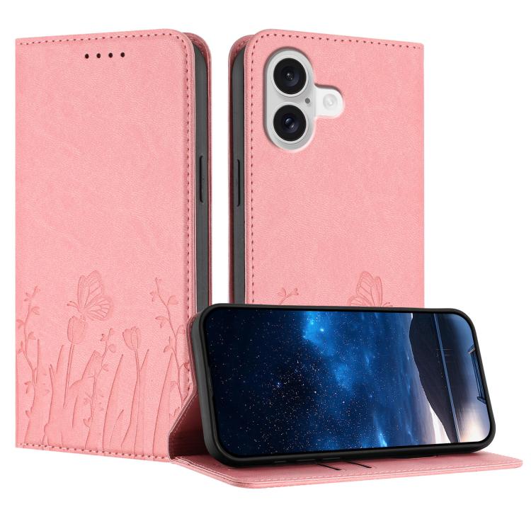 Capa de Telemóvel Magnética em Pele Vegana com Padrão de Tulipas e Borboletas, Para iPhone 17e / 16e, Para iPhone 17 Pro Max, Para iPhone 17 Pro, Para iPhone 17
