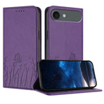 Capa de Telemóvel Magnética em Pele Vegana com Padrão de Tulipas e Borboletas, Para iPhone Air, Para iPhone 16 Pro Max, Para iPhone 16 Pro, Para iPhone 16 Plus