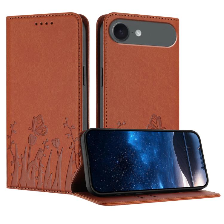 Capa de Telemóvel Magnética em Pele Vegana com Padrão de Tulipas e Borboletas, Para iPhone Air, Para iPhone 16 Pro Max, Para iPhone 16 Pro, Para iPhone 16 Plus