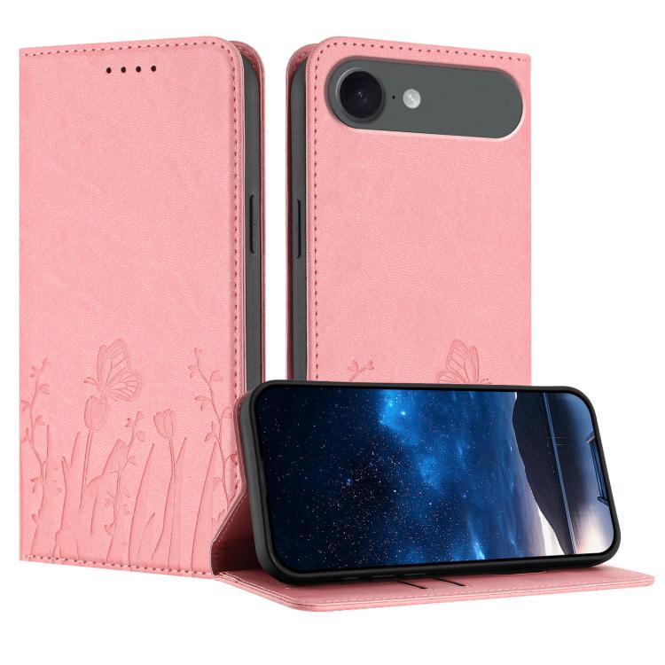Capa de Telemóvel Magnética em Pele Vegana com Padrão de Tulipas e Borboletas, Para iPhone Air, Para iPhone 16 Pro Max, Para iPhone 16 Pro, Para iPhone 16 Plus