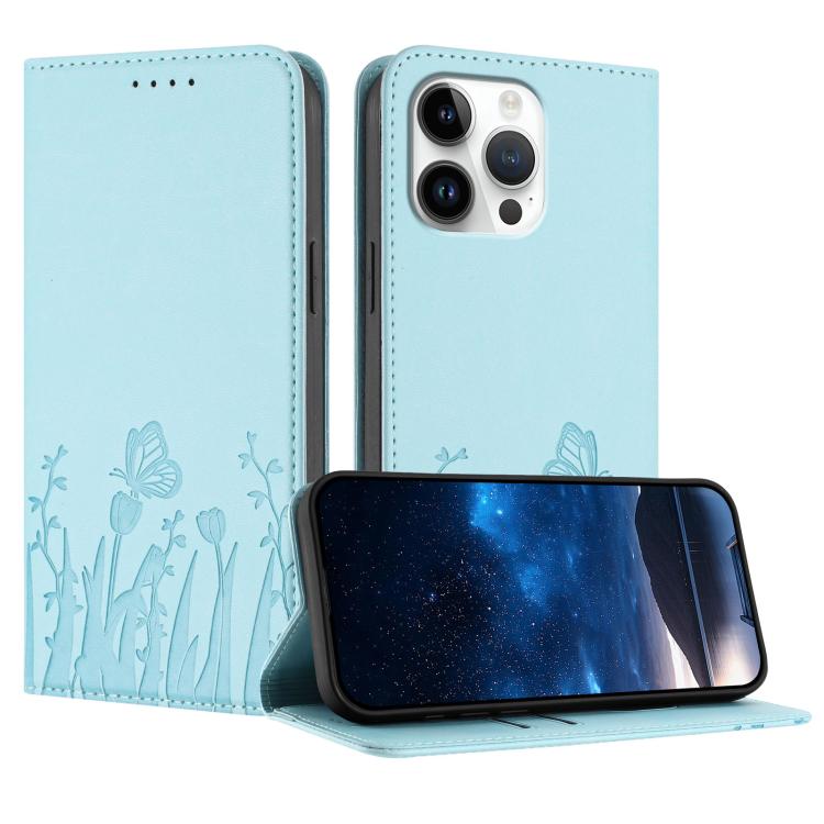 Capa de Telemóvel Magnética em Pele Vegana com Padrão de Tulipas e Borboletas, Para iPhone Air, Para iPhone 16 Pro Max, Para iPhone 16 Pro, Para iPhone 16 Plus