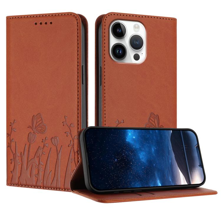 Capa de Telemóvel Magnética em Pele Vegana com Padrão de Tulipas e Borboletas, Para iPhone Air, Para iPhone 16 Pro Max, Para iPhone 16 Pro, Para iPhone 16 Plus