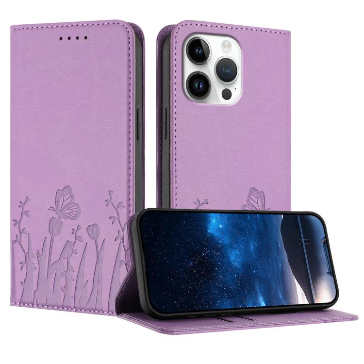 Capa de Telemóvel Magnética em Pele Vegana com Padrão de Tulipas e Borboletas, Para iPhone Air, Para iPhone 16 Pro Max, Para iPhone 16 Pro, Para iPhone 16 Plus