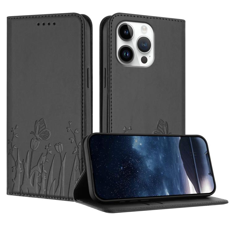 Capa de Telemóvel Magnética em Pele Vegana com Padrão de Tulipas e Borboletas, Para iPhone Air, Para iPhone 16 Pro Max, Para iPhone 16 Pro, Para iPhone 16 Plus