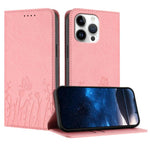 Capa de Telemóvel Magnética em Pele Vegana com Padrão de Tulipas e Borboletas, Para iPhone Air, Para iPhone 16 Pro Max, Para iPhone 16 Pro, Para iPhone 16 Plus