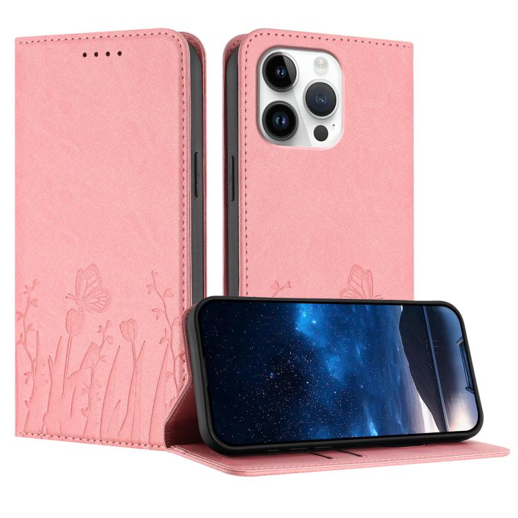 Capa de Telemóvel Magnética em Pele Vegana com Padrão de Tulipas e Borboletas, Para iPhone Air, Para iPhone 16 Pro Max, Para iPhone 16 Pro, Para iPhone 16 Plus