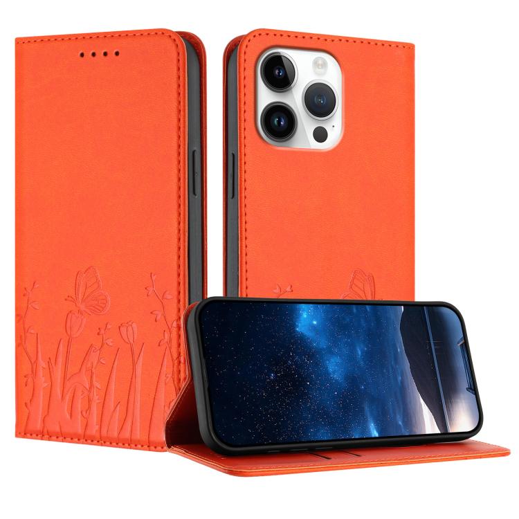 Capa de Telemóvel Magnética em Pele Vegana com Padrão de Tulipas e Borboletas, Para iPhone Air, Para iPhone 16 Pro Max, Para iPhone 16 Pro, Para iPhone 16 Plus