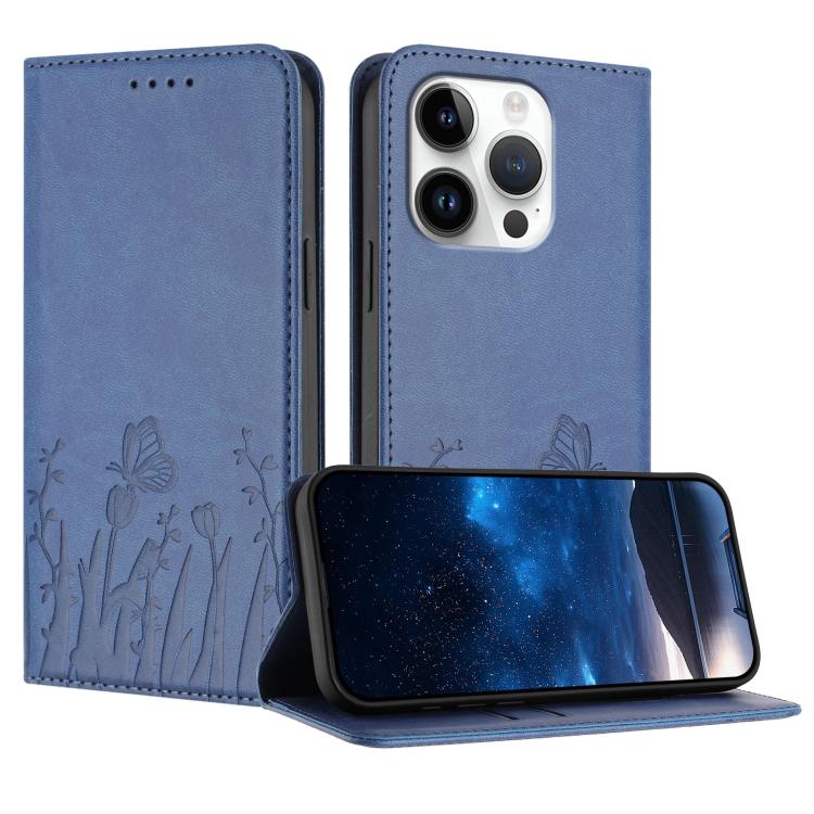 Capa de Telemóvel Magnética em Pele Vegana com Padrão de Tulipas e Borboletas, Para iPhone Air, Para iPhone 16 Pro Max, Para iPhone 16 Pro, Para iPhone 16 Plus