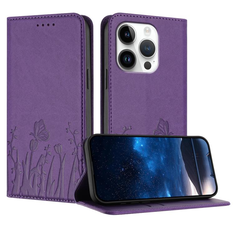 Capa de Telemóvel Magnética em Pele Vegana com Padrão de Tulipas e Borboletas, Para iPhone Air, Para iPhone 16 Pro Max, Para iPhone 16 Pro, Para iPhone 16 Plus