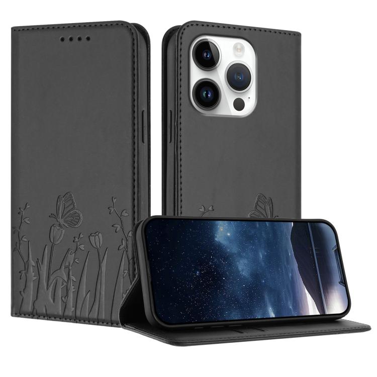 Capa de Telemóvel Magnética em Pele Vegana com Padrão de Tulipas e Borboletas, Para iPhone Air, Para iPhone 16 Pro Max, Para iPhone 16 Pro, Para iPhone 16 Plus