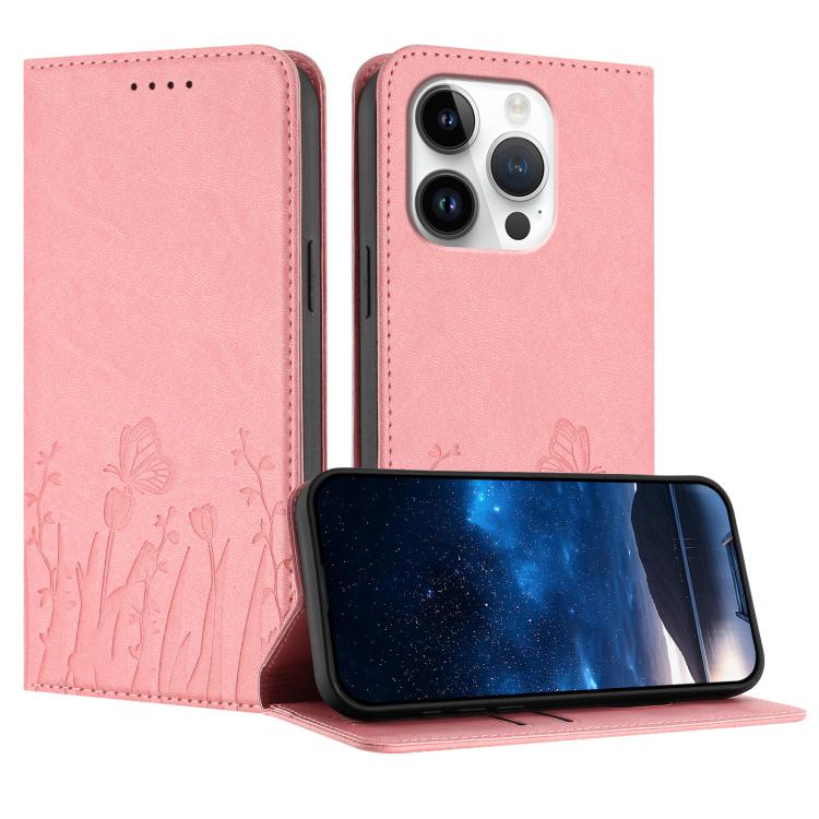 Capa de Telemóvel Magnética em Pele Vegana com Padrão de Tulipas e Borboletas, Para iPhone Air, Para iPhone 16 Pro Max, Para iPhone 16 Pro, Para iPhone 16 Plus