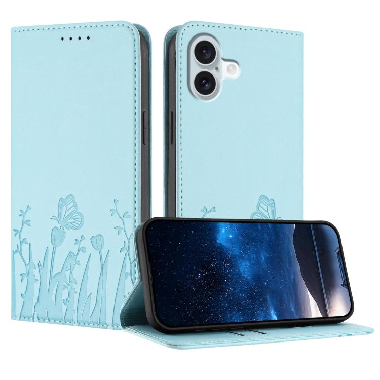 Capa de Telemóvel Magnética em Pele Vegana com Padrão de Tulipas e Borboletas, Para iPhone Air, Para iPhone 16 Pro Max, Para iPhone 16 Pro, Para iPhone 16 Plus
