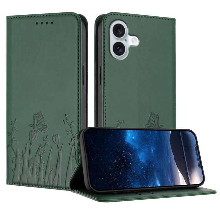 Capa de Telemóvel Magnética em Pele Vegana com Padrão de Tulipas e Borboletas, Para iPhone Air, Para iPhone 16 Pro Max, Para iPhone 16 Pro, Para iPhone 16 Plus