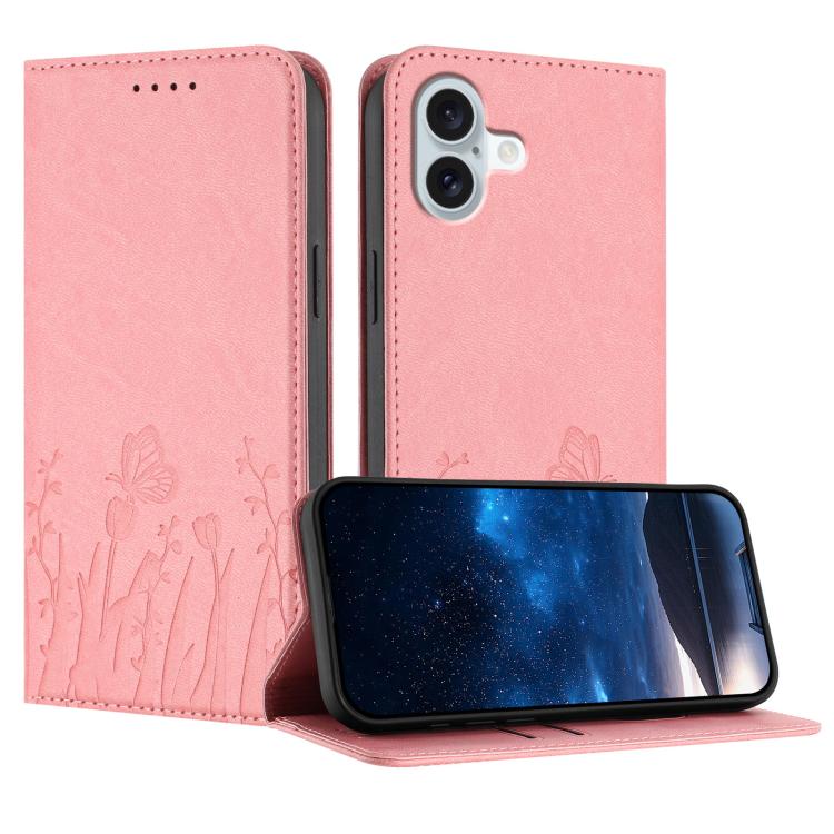 Capa de Telemóvel Magnética em Pele Vegana com Padrão de Tulipas e Borboletas, Para iPhone Air, Para iPhone 16 Pro Max, Para iPhone 16 Pro, Para iPhone 16 Plus