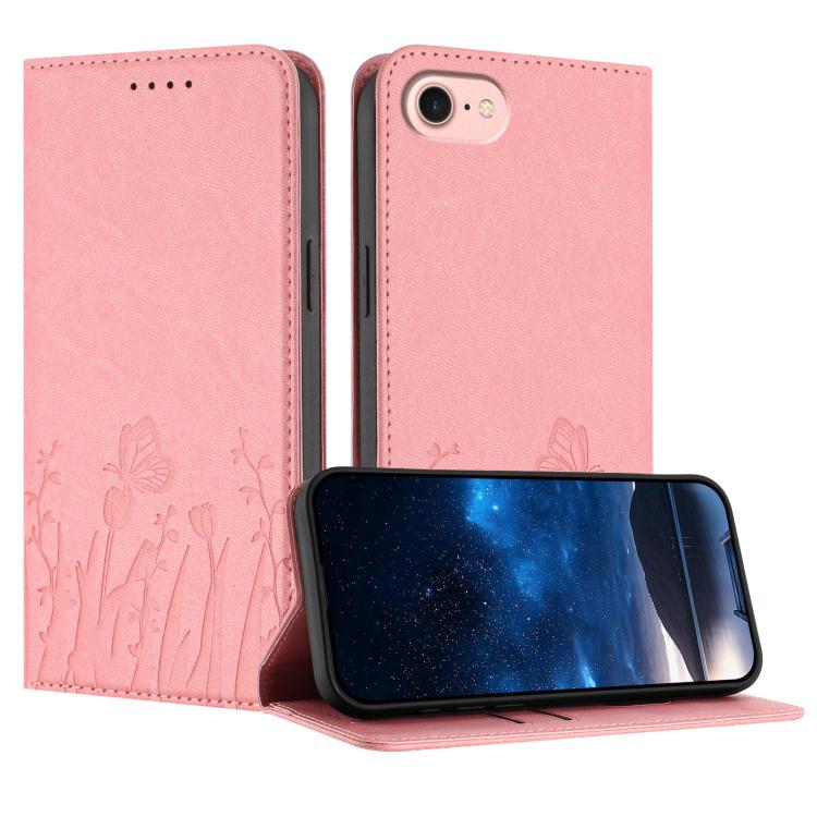 Capa de Telemóvel Magnética em Pele Vegana com Padrão de Tulipas e Borboletas, Para iPhone 17e / 16e, Para iPhone 17 Pro Max, Para iPhone 17 Pro, Para iPhone 17