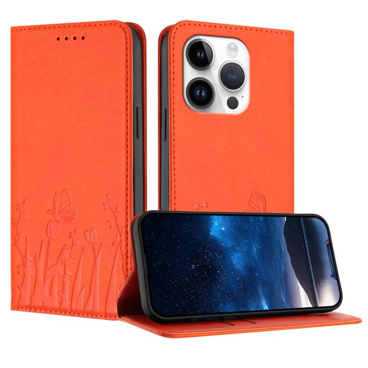 Tulips Butterfly Pattern Magnetic Vegan Leather Phone Case, For iPhone 15, For iPhone 14 Plus, For iPhone 14, For iPhone 14 Pro