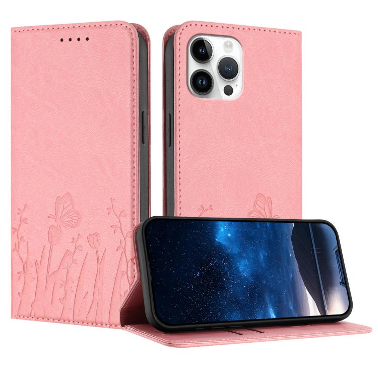 Tulips Butterfly Pattern Magnetic Vegan Leather Phone Case, For iPhone 13, For iPhone 13 mini, For iPhone 12 / 12 Pro, For iPhone 12 Pro Max