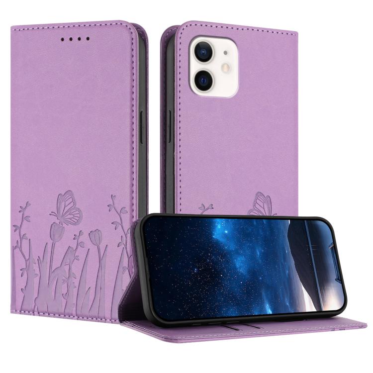 Tulips Butterfly Pattern Magnetic Vegan Leather Phone Case, For iPhone 12 mini, For iPhone 11 Pro Max, For iPhone 11, For iPhone 11 Pro