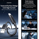 Cabo de dados de carregamento rápido USB para 8 pinos 2,4A USAMS SJ778 U94, USB para 8 pinos