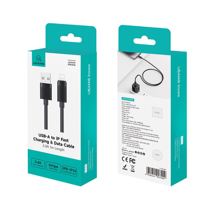 Cabo de dados de carregamento rápido USB para 8 pinos 2,4A USAMS SJ778 U94, USB para 8 pinos