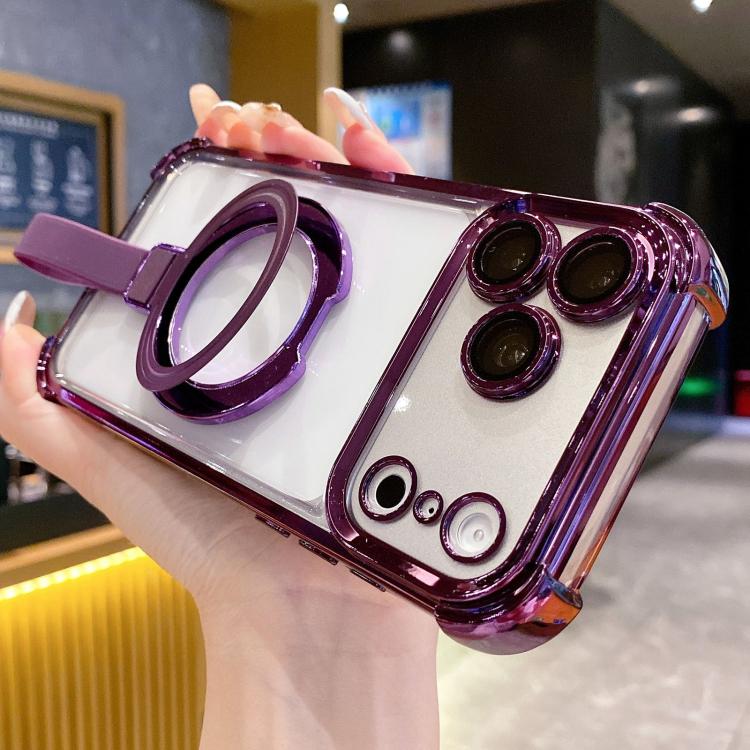 Capa de Telemóvel Magnética em TPU + Acrílico com Anel Suporte Crystal Shield, Para iPhone 17 Pro Max, Para iPhone 17 Pro, Para iPhone 17, Para iPhone Air, Para iPhone 16 Pro Max, Para iPhone 16 Pro