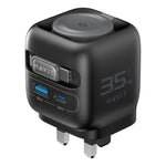 Carregador de Viagem GaN 3 em 1 Havit UC250 35W com Cabo Retrátil Type-C, UC250 (Ficha UK)