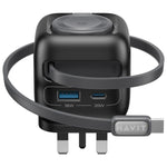 Carregador de Viagem GaN 3 em 1 Havit UC250 35W com Cabo Retrátil Type-C, UC250 (Ficha UK)