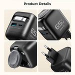 Carregador de Viagem Havit UC252 65W 3 em 1 GaN com Cabo Retrátil Type-C, UC252(Ficha UE), UC252(Ficha US)