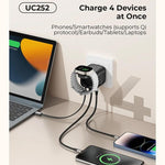 Carregador de Viagem Havit UC252 65W 3 em 1 GaN com Cabo Retrátil Type-C, UC252(Ficha UE), UC252(Ficha US)