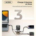 Carregador de Viagem Havit UC253 65W 3 em 1 GaN com Cabo Retrátil Type-C, UC253(Ficha UE)