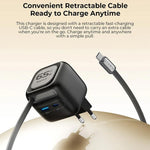 Carregador de Viagem Havit UC253 65W 3 em 1 GaN com Cabo Retrátil Type-C, UC253(Ficha UE)