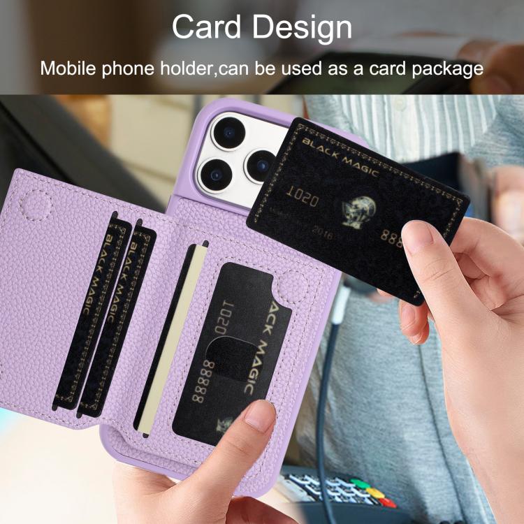 Capa para telemóvel com suporte para cartão magnético padrão lichia, para iPhone 17 Pro Max, para iPhone 17 Pro