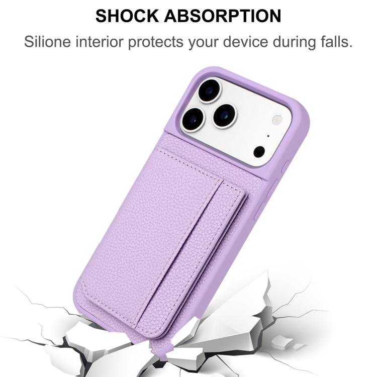 Capa para telemóvel com suporte para cartão magnético padrão lichia, para iPhone 17 Pro Max, para iPhone 17 Pro