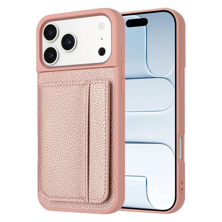 Capa para telemóvel com suporte para cartão magnético padrão lichia, para iPhone 17 Pro Max, para iPhone 17 Pro