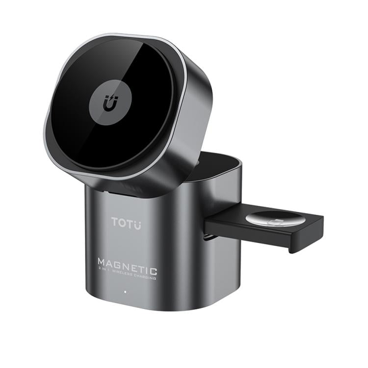 Estação de carregamento sem fios TOTU CW-10-W 3 em 1 com base magnética rotativa para telefone, auriculares e relógio, CW-10-W