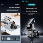Estação de carregamento sem fios TOTU CW-10-W 3 em 1 com base magnética rotativa para telefone, auriculares e relógio, CW-10-W