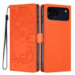 Capa de telemóvel em pele vegana com relevo de gato na árvore e fecho de aba, Para iPhone 17e / 16e, Para iPhone 17 Pro Max, Para iPhone 17 Pro, Para iPhone 17, Para iPhone Air, Para iPhone 16 Pro Max
