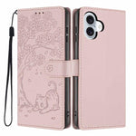 Capa de telemóvel em pele vegana com relevo de gato na árvore e fecho de aba, Para iPhone 17e / 16e, Para iPhone 17 Pro Max, Para iPhone 17 Pro, Para iPhone 17, Para iPhone Air, Para iPhone 16 Pro Max