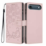 Capa de telemóvel em pele vegana com relevo de gato na árvore e fecho de aba, Para iPhone 17e / 16e, Para iPhone 17 Pro Max, Para iPhone 17 Pro, Para iPhone 17, Para iPhone Air, Para iPhone 16 Pro Max