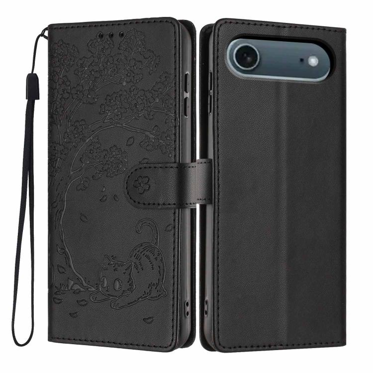 Capa de telemóvel em pele vegana com relevo de gato na árvore e fecho de aba, Para iPhone 17e / 16e, Para iPhone 17 Pro Max, Para iPhone 17 Pro, Para iPhone 17, Para iPhone Air, Para iPhone 16 Pro Max